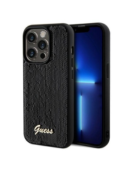Etui Guess Sequin Script Metal na iPhone 14 Pro - czarne
