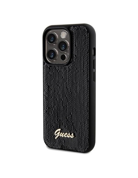 Etui Guess Sequin Script Metal na iPhone 14 Pro - czarne