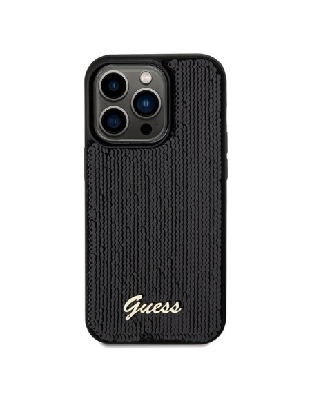 Etui Guess Sequin Script Metal na iPhone 14 Pro - czarne