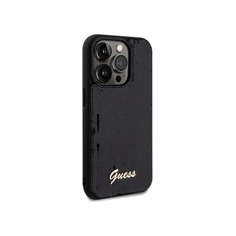 Etui Guess Sequin Script Metal na iPhone 14 Pro - czarne