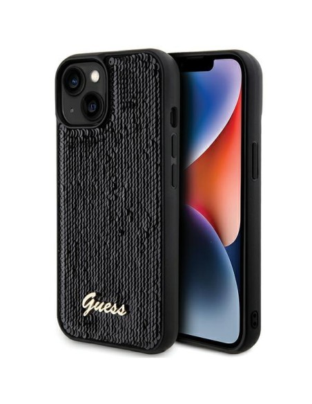 Etui Guess Sequin Script Metal na iPhone 14 / 15 / 13 - czarne Etui Guess Sequin Script Metal na iPhone 14 / 15 / 13 - czarne