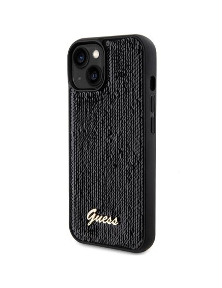 Etui Guess Sequin Script Metal na iPhone 14 / 15 / 13 - czarne Etui Guess Sequin Script Metal na iPhone 14 / 15 / 13 - czarne