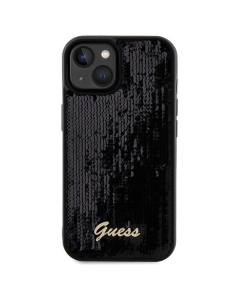 Etui Guess Sequin Script Metal na iPhone 14 / 15 / 13 - czarne Etui Guess Sequin Script Metal na iPhone 14 / 15 / 13 - czarne