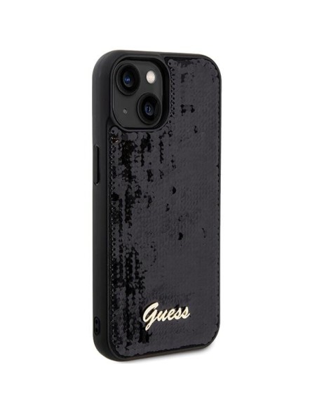 Etui Guess Sequin Script Metal na iPhone 14 / 15 / 13 - czarne Etui Guess Sequin Script Metal na iPhone 14 / 15 / 13 - czarne