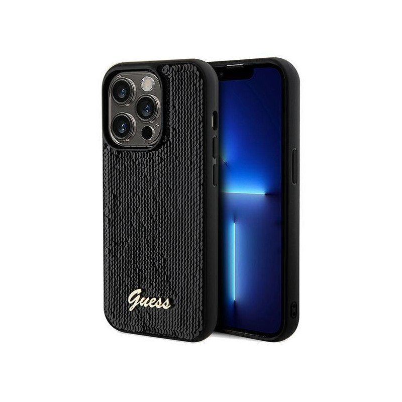 Etui Guess Sequin Script Metal na iPhone 14 Pro Max - czarne Etui Guess Sequin Script Metal na iPhone 14 Pro Max - czarne