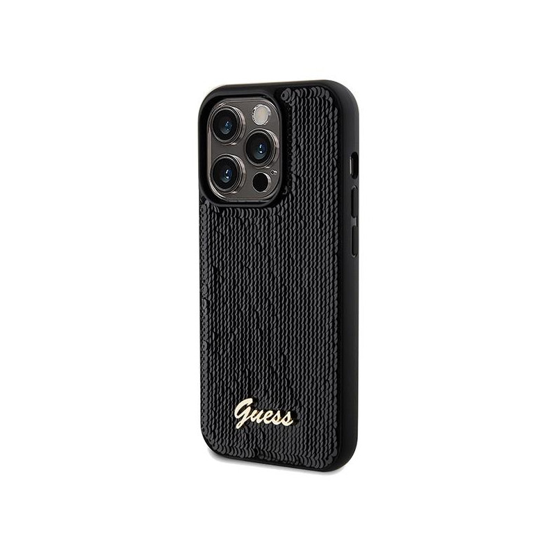 Etui Guess Sequin Script Metal na iPhone 14 Pro Max - czarne