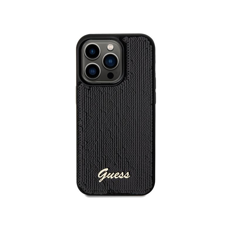 Etui Guess Sequin Script Metal na iPhone 14 Pro Max - czarne