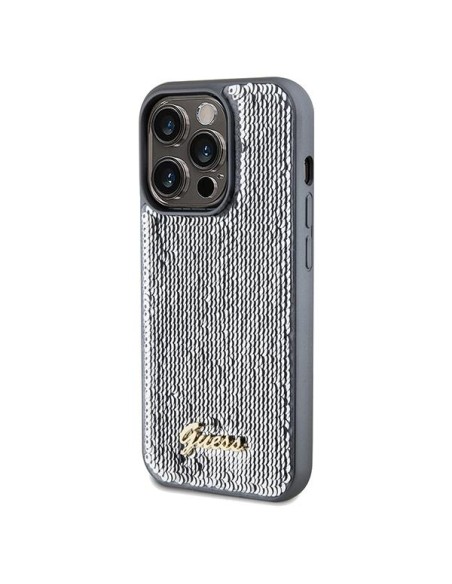 Etui Guess Sequin Script Metal na iPhone 14 Pro Max - srebrne Etui Guess Sequin Script Metal na iPhone 14 Pro Max - srebrne