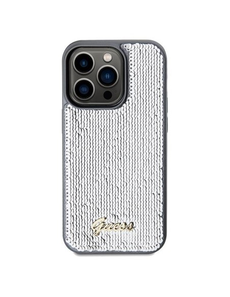 Etui Guess Sequin Script Metal na iPhone 14 Pro Max - srebrne Etui Guess Sequin Script Metal na iPhone 14 Pro Max - srebrne