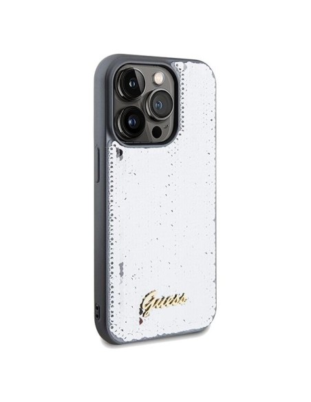 Etui Guess Sequin Script Metal na iPhone 14 Pro Max - srebrne Etui Guess Sequin Script Metal na iPhone 14 Pro Max - srebrne