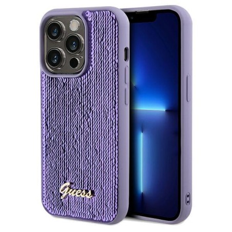 Etui Guess Sequin Script Metal na iPhone 14 Pro Max - fioletowe Etui Guess Sequin Script Metal na iPhone 14 Pro Max - fioletowe