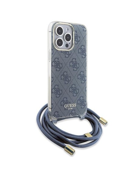 Etui Guess Crossbody Cord 4G Print na iPhone 15 Pro - niebieskie Etui Guess Crossbody Cord 4G Print na iPhone 15 Pro - niebieskie