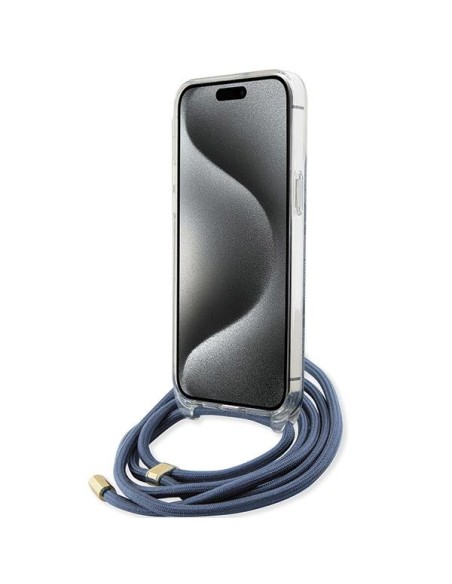 Etui Guess Crossbody Cord 4G Print na iPhone 15 Pro - niebieskie Etui Guess Crossbody Cord 4G Print na iPhone 15 Pro - niebieskie