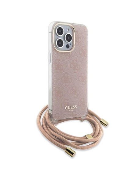 Etui Guess Crossbody Cord 4G Print na iPhone 15 Pro - różowe Etui Guess Crossbody Cord 4G Print na iPhone 15 Pro - różowe