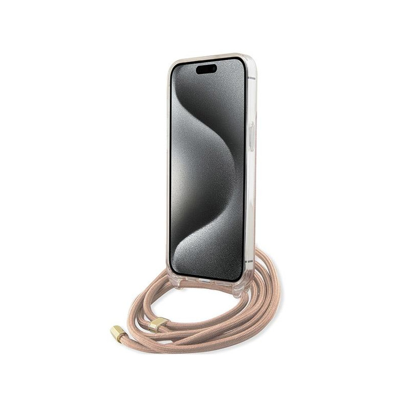 Etui Guess Crossbody Cord 4G Print na iPhone 15 Pro - różowe
