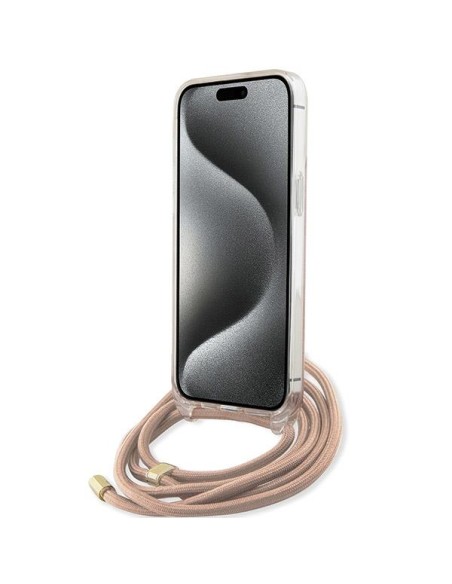 Etui Guess Crossbody Cord 4G Print na iPhone 15 Pro - różowe Etui Guess Crossbody Cord 4G Print na iPhone 15 Pro - różowe