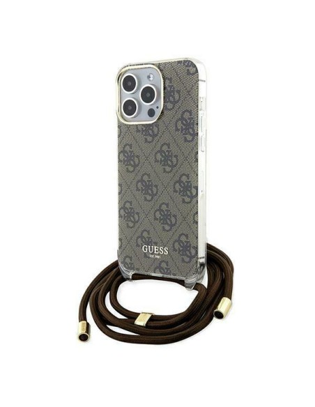 Etui Guess Crossbody Cord 4G Print na iPhone 15 Pro - brązowe Etui Guess Crossbody Cord 4G Print na iPhone 15 Pro - brązowe