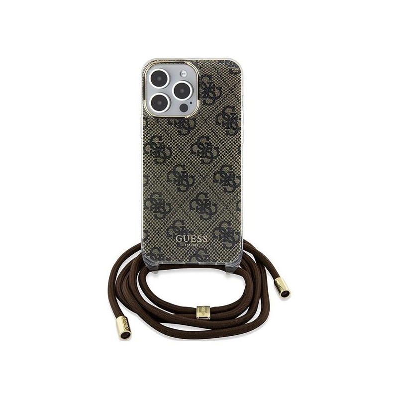 Etui Guess Crossbody Cord 4G Print na iPhone 15 Pro - brązowe