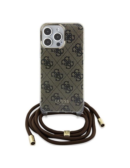 Etui Guess Crossbody Cord 4G Print na iPhone 15 Pro - brązowe Etui Guess Crossbody Cord 4G Print na iPhone 15 Pro - brązowe