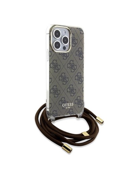 Etui Guess Crossbody Cord 4G Print na iPhone 15 Pro - brązowe Etui Guess Crossbody Cord 4G Print na iPhone 15 Pro - brązowe