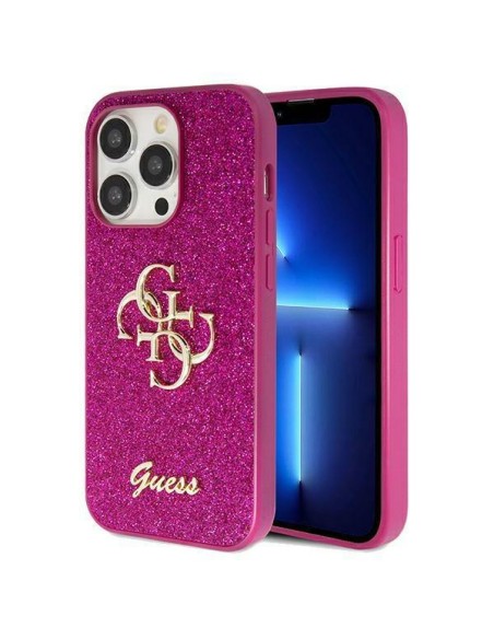 Etui Guess Glitter Script Big 4G na iPhone 15 Pro - fioletowe Etui Guess Glitter Script Big 4G na iPhone 15 Pro - fioletowe