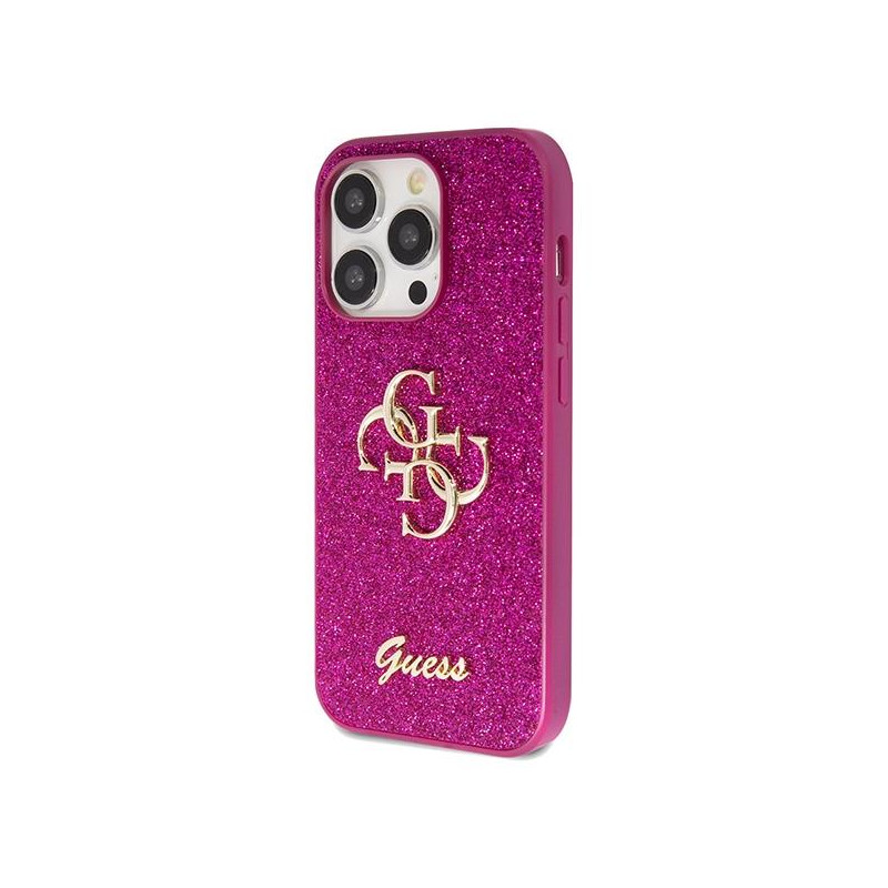 Etui Guess Glitter Script Big 4G na iPhone 15 Pro - fioletowe