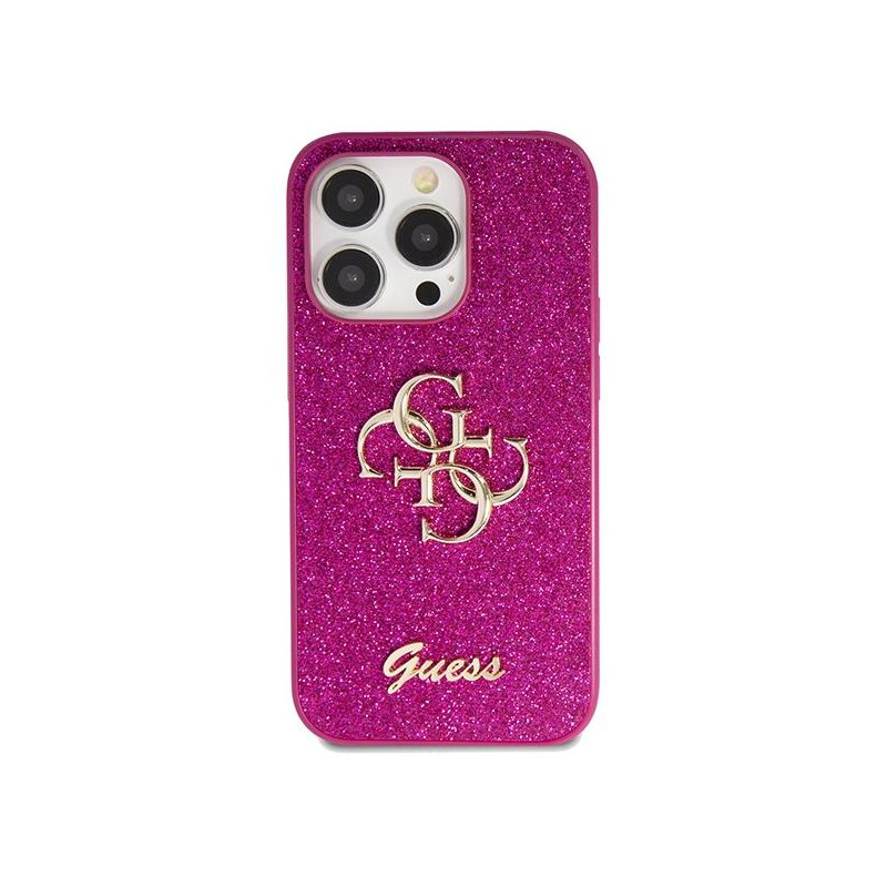 Etui Guess Glitter Script Big 4G na iPhone 15 Pro - fioletowe
