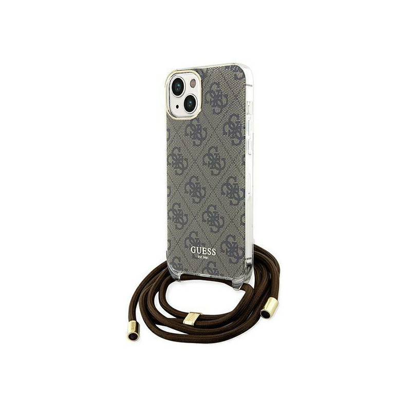 Etui Guess Crossbody Cord 4G Print na iPhone 15 / 14 / 13 - brązowe