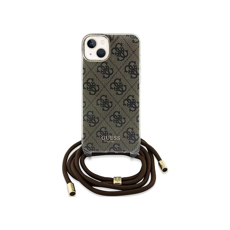 Etui Guess Crossbody Cord 4G Print na iPhone 15 / 14 / 13 - brązowe