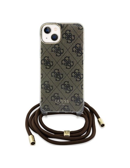 Etui Guess Crossbody Cord 4G Print na iPhone 15 / 14 / 13 - brązowe Etui Guess Crossbody Cord 4G Print na iPhone 15 / 14 / 13 - brązowe