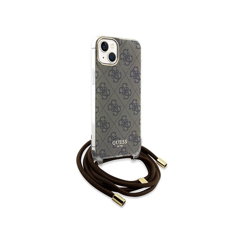 Etui Guess Crossbody Cord 4G Print na iPhone 15 / 14 / 13 - brązowe