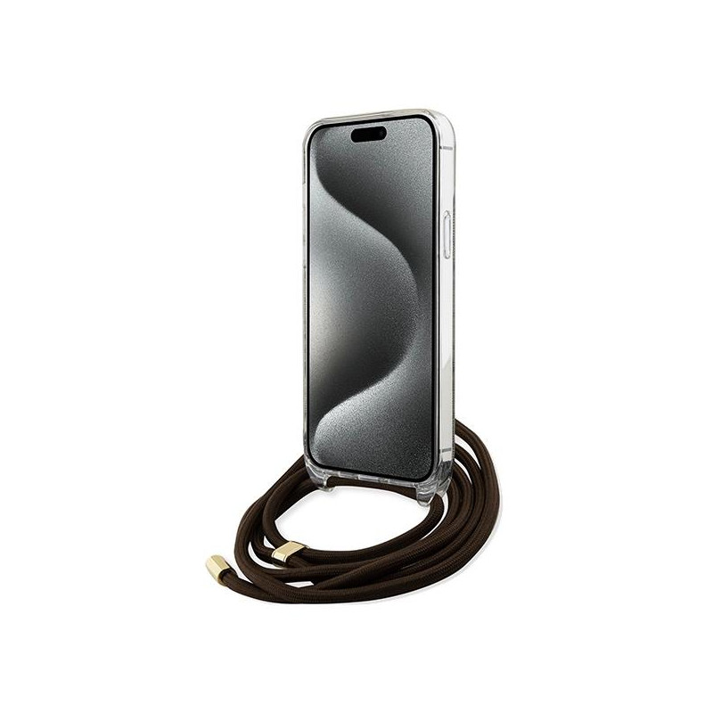 Etui Guess Crossbody Cord 4G Print na iPhone 15 / 14 / 13 - brązowe