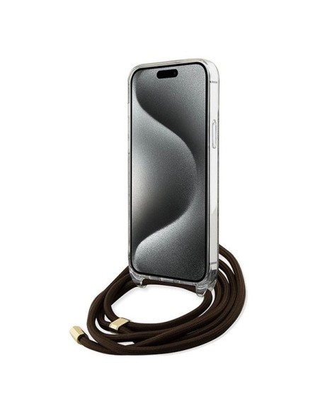 Etui Guess Crossbody Cord 4G Print na iPhone 15 / 14 / 13 - brązowe Etui Guess Crossbody Cord 4G Print na iPhone 15 / 14 / 13 - brązowe