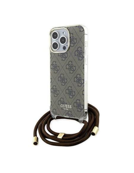 Etui Guess Crossbody Cord 4G Print na iPhone 15 Pro Max - brązowe Etui Guess Crossbody Cord 4G Print na iPhone 15 Pro Max - brązowe