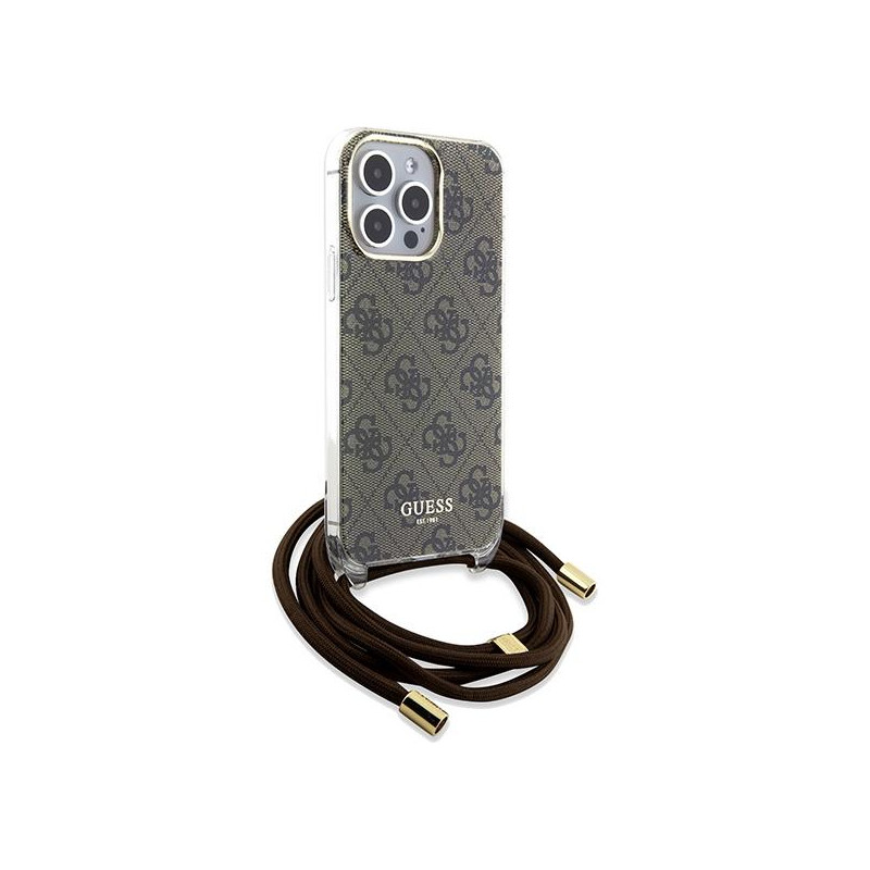 Etui Guess Crossbody Cord 4G Print na iPhone 15 Pro Max - brązowe