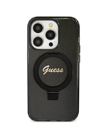 Etui Guess Ring Stand Script Glitter MagSafe na iPhone 11 / Xr - czarne Etui Guess Ring Stand Script Glitter MagSafe na iPhone 11 / Xr - czarne