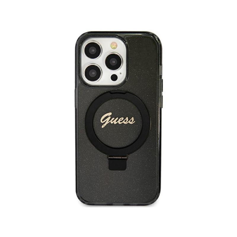 Etui Guess Ring Stand Script Glitter MagSafe na iPhone 12/ 12 Pro - czarne Etui Guess Ring Stand Script Glitter MagSafe na iPhone 12/ 12 Pro - czarne