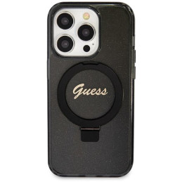 Etui Guess Ring Stand Script Glitter MagSafe na iPhone 14 Pro Max - czarne