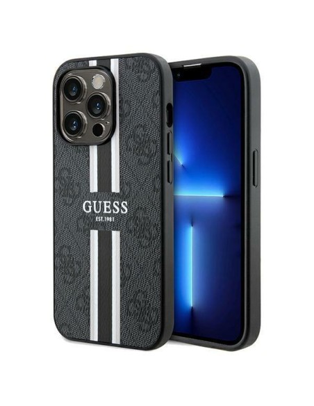 Etui Guess 4G Printed Stripes MagSafe na iPhone 15 Pro - czarne
