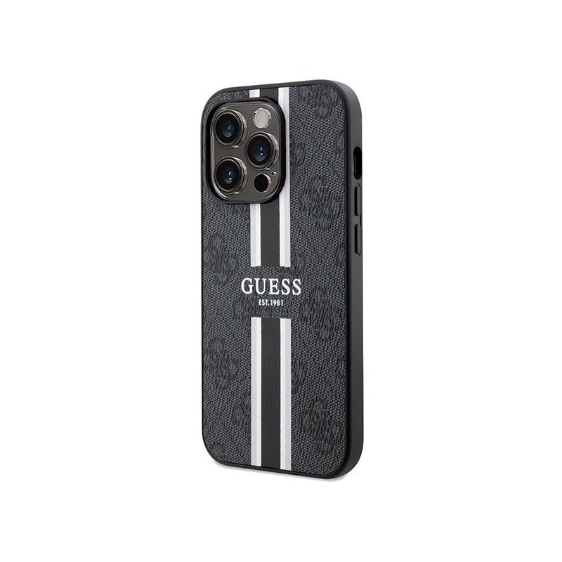 Etui Guess 4G Printed Stripes MagSafe na iPhone 15 Pro - czarne