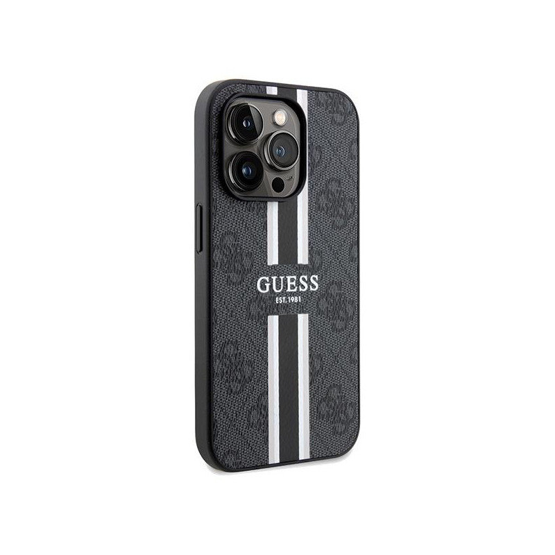 Etui Guess 4G Printed Stripes MagSafe na iPhone 15 Pro - czarne