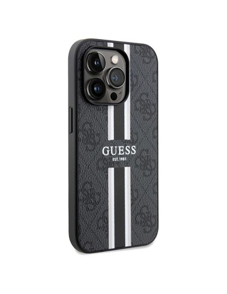 Etui Guess 4G Printed Stripes MagSafe na iPhone 15 Pro - czarne