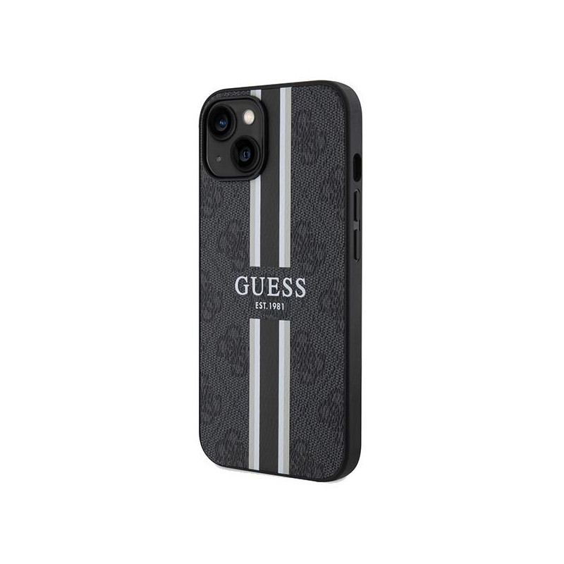 Etui Guess 4G Printed Stripes MagSafe na iPhone 15 / 14 / 13 - czarne
