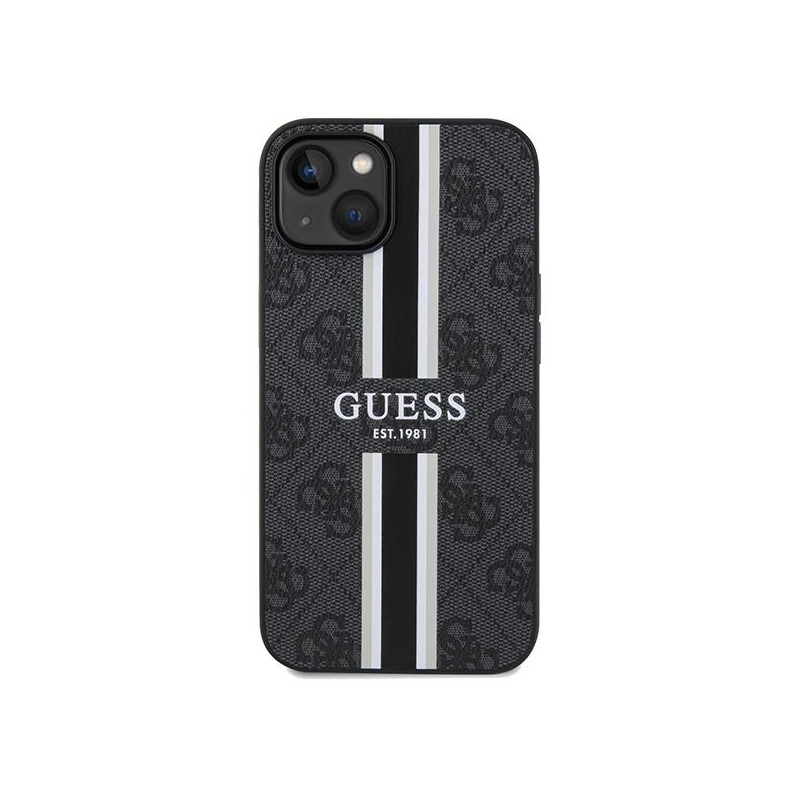 Etui Guess 4G Printed Stripes MagSafe na iPhone 15 / 14 / 13 - czarne
