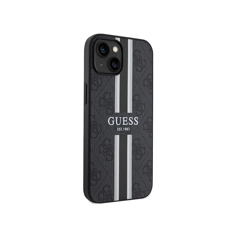 Etui Guess 4G Printed Stripes MagSafe na iPhone 15 / 14 / 13 - czarne