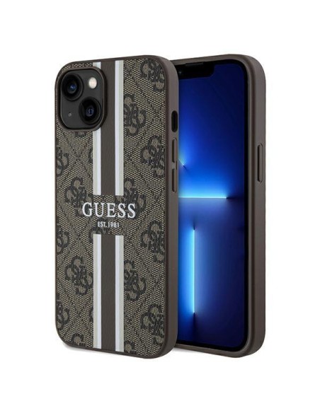 Etui Guess 4G Printed Stripes MagSafe na iPhone 15 / 14 / 13 - brązowe Etui Guess 4G Printed Stripes MagSafe na iPhone 15 / 14 / 13 - brązowe