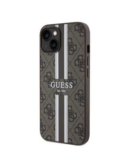 Etui Guess 4G Printed Stripes MagSafe na iPhone 15 / 14 / 13 - brązowe Etui Guess 4G Printed Stripes MagSafe na iPhone 15 / 14 / 13 - brązowe