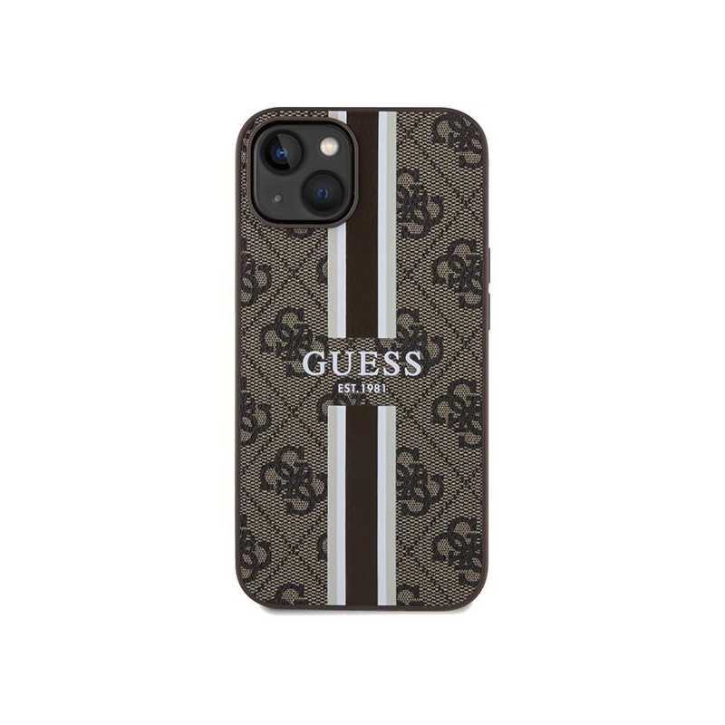 Etui Guess 4G Printed Stripes MagSafe na iPhone 15 / 14 / 13 - brązowe