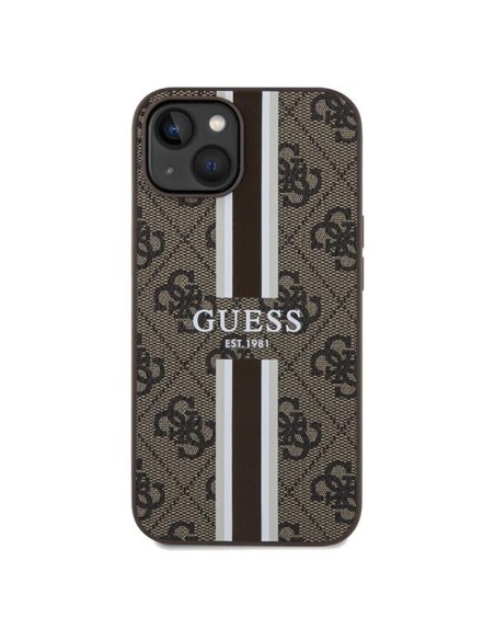 Etui Guess 4G Printed Stripes MagSafe na iPhone 15 / 14 / 13 - brązowe Etui Guess 4G Printed Stripes MagSafe na iPhone 15 / 14 / 13 - brązowe