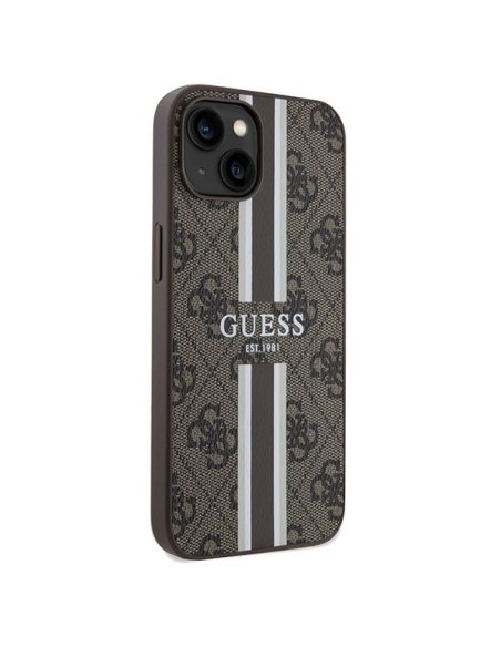 Etui Guess 4G Printed Stripes MagSafe na iPhone 15 / 14 / 13 - brązowe Etui Guess 4G Printed Stripes MagSafe na iPhone 15 / 14 / 13 - brązowe